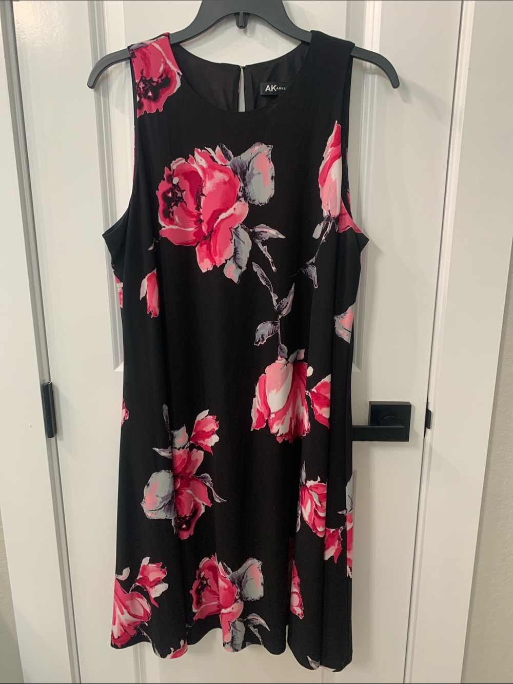 Anne Klein Black Dress with Pink Floral Accents